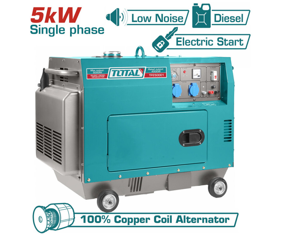 Ηλεκτρογεννήτρια Πετρελαίου Μονοφασική Κλειστού Τύπου 5.000W Total TP250001 με AVR & Μίζα