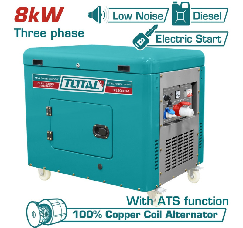 Γεννήτρια Πετρελαίου Τριφασική Κλειστού Τύπου 8.000W Με Αυτόματο Πίνακα Μεταγωγής Total TP280003-1