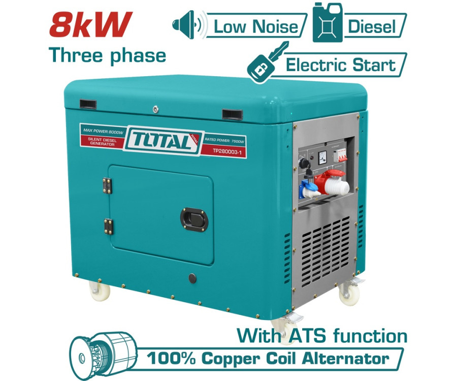Γεννήτρια Πετρελαίου Τριφασική Κλειστού Τύπου 8.000W Με Αυτόματο Πίνακα Μεταγωγής Total TP280003-1
