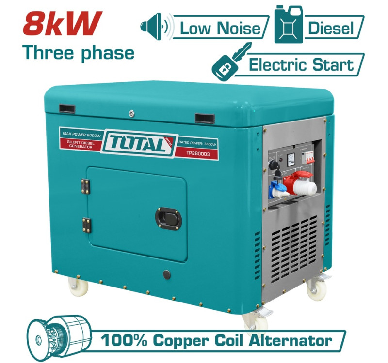 Ηλεκτρογεννήτρια Πετρελαίου Τριφασική Κλειστού Τύπου 8.000W Total TP280003 με AVR & Μίζα