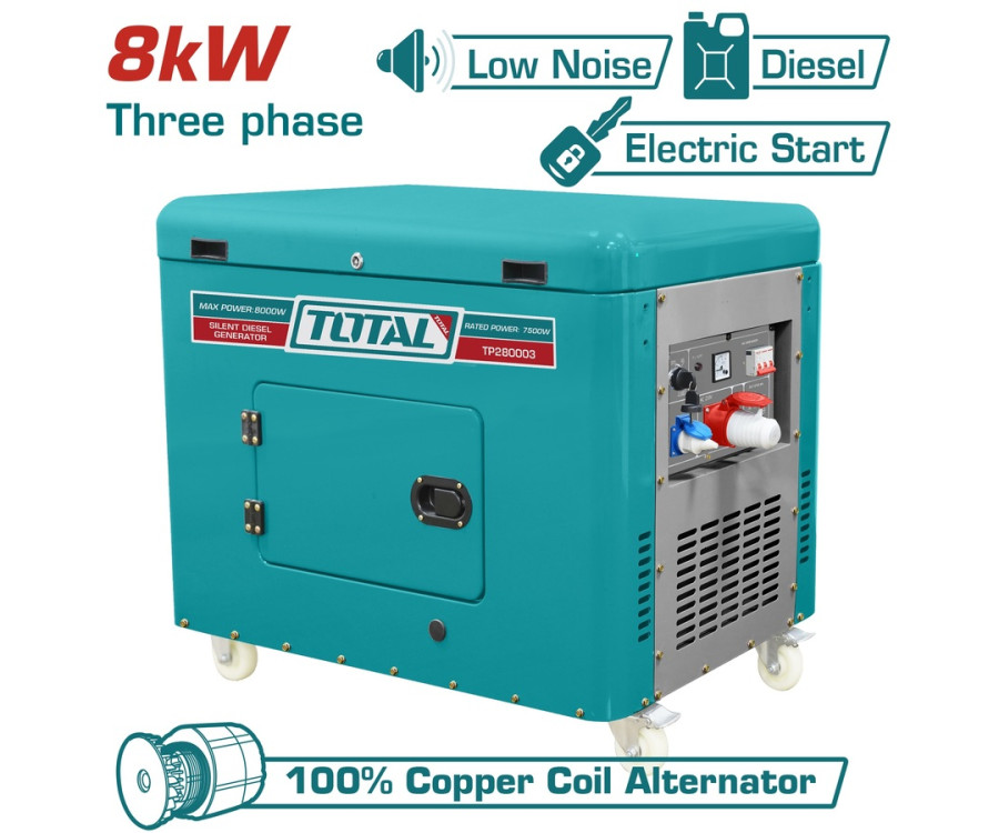 Ηλεκτρογεννήτρια Πετρελαίου Τριφασική Κλειστού Τύπου 8.000W Total TP280003 με AVR & Μίζα