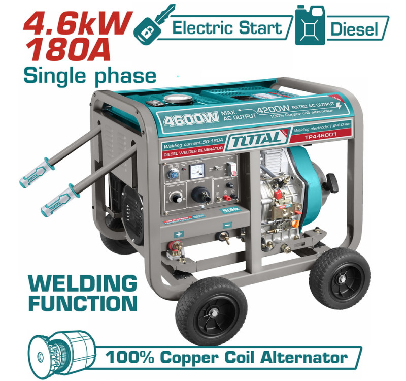 Ηλεκτρογεννήτρια Πετρελαίου Μονοφασική με Ηλεκτροσυγκόλληση 4.600W / 50–180A Total TP446001 με AVR & Μίζα