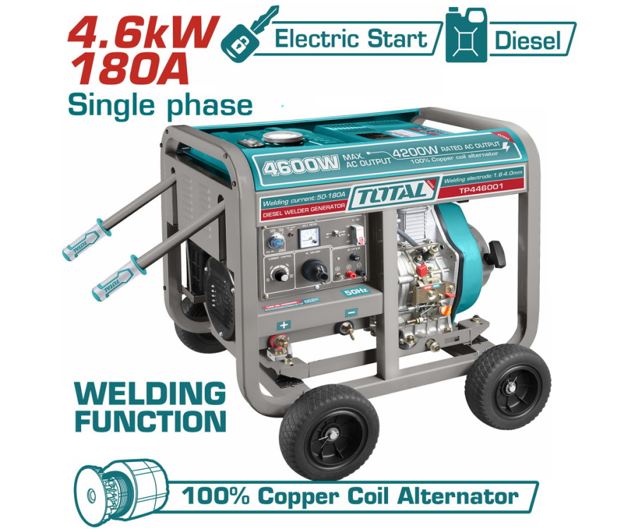 Ηλεκτρογεννήτρια Πετρελαίου Μονοφασική με Ηλεκτροσυγκόλληση 4.600W / 50–180A Total TP446001 με AVR & Μίζα