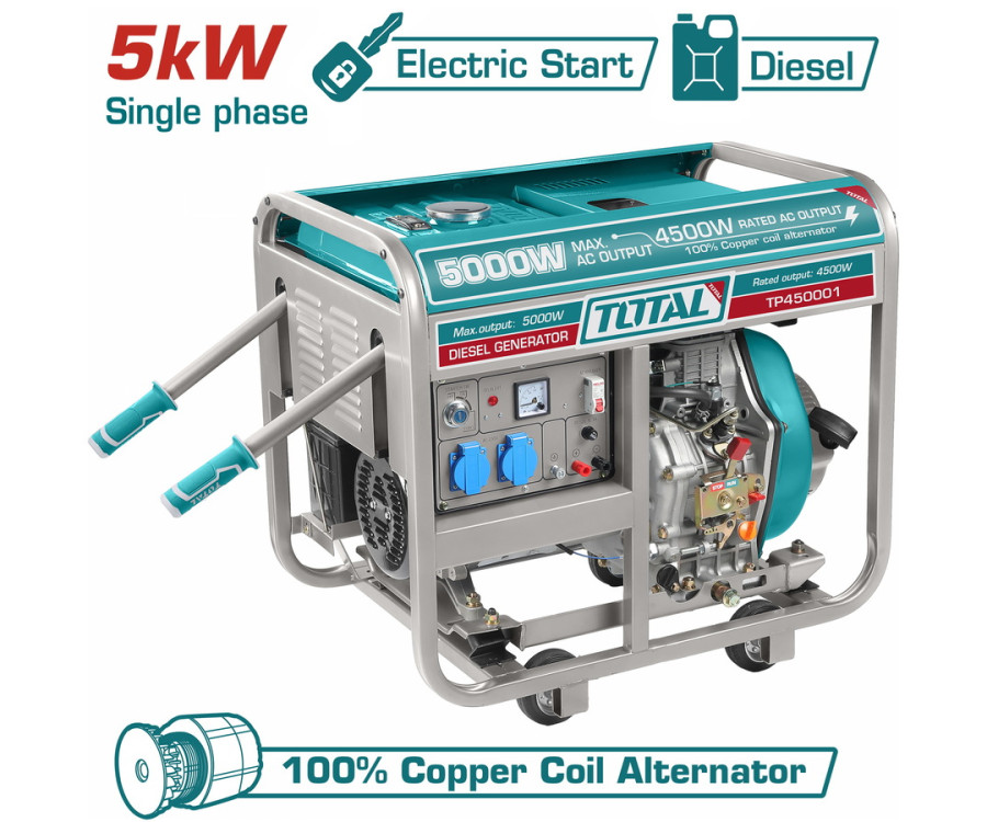 Ηλεκτρογεννήτρια Πετρελαίου Μονοφασική 5.000W Total TP450001 με AVR & Μίζα