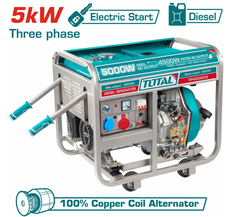 Ηλεκτρογεννήτρια Πετρελαίου Τριφασική 5.000W Total TP450003 με AVR, Μίζα & Τροχούς
