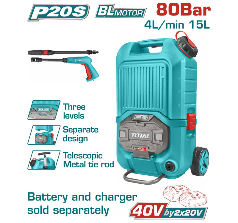 Πλυστικό Υψηλής Πίεσης Μπαταρίας 40V Brushless Total TPWLI4006 Χωρίς Μπαταρία & Φορτιστή