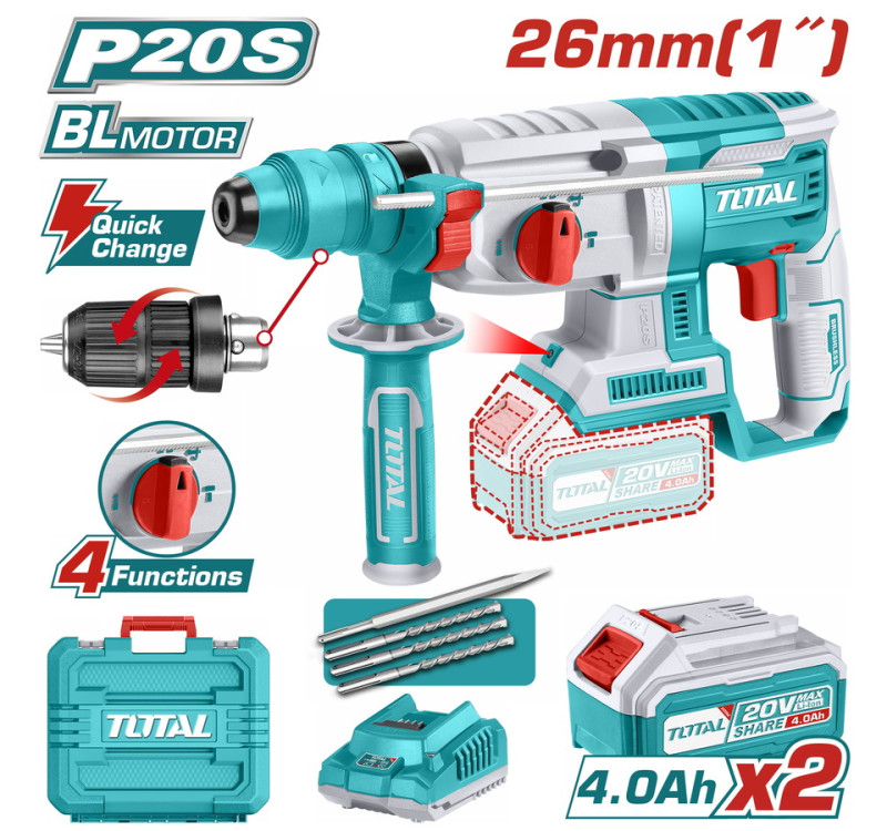 Επαγγελματικό Σετ Πνευματικό Πιστολέτο Μπαταρίας 20V Total TRHLI202289 Με Ταχυτσόκ & 2 Μπαταρίες 4Ah