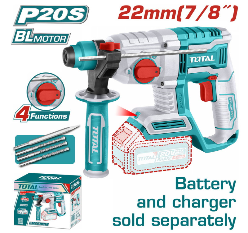 Πνευματικό Πιστολέτο Μπαταρίας 20V Brushless SDS Plus Total TRHLI20208 Χωρίς Μπαταρία & Φορτιστή