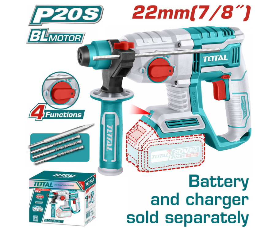 Πνευματικό Πιστολέτο Μπαταρίας 20V Brushless SDS Plus Total TRHLI20208 Χωρίς Μπαταρία & Φορτιστή