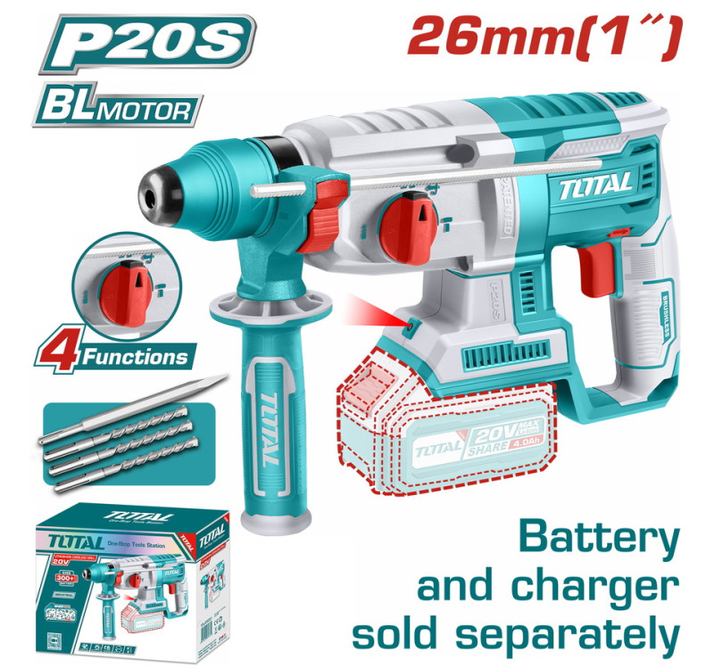 Πνευματικό Πιστολέτο Μπαταρίας 20V Brushless SDS Plus Total TRHLI20228 Χωρίς Μπαταρία & Φορτιστή