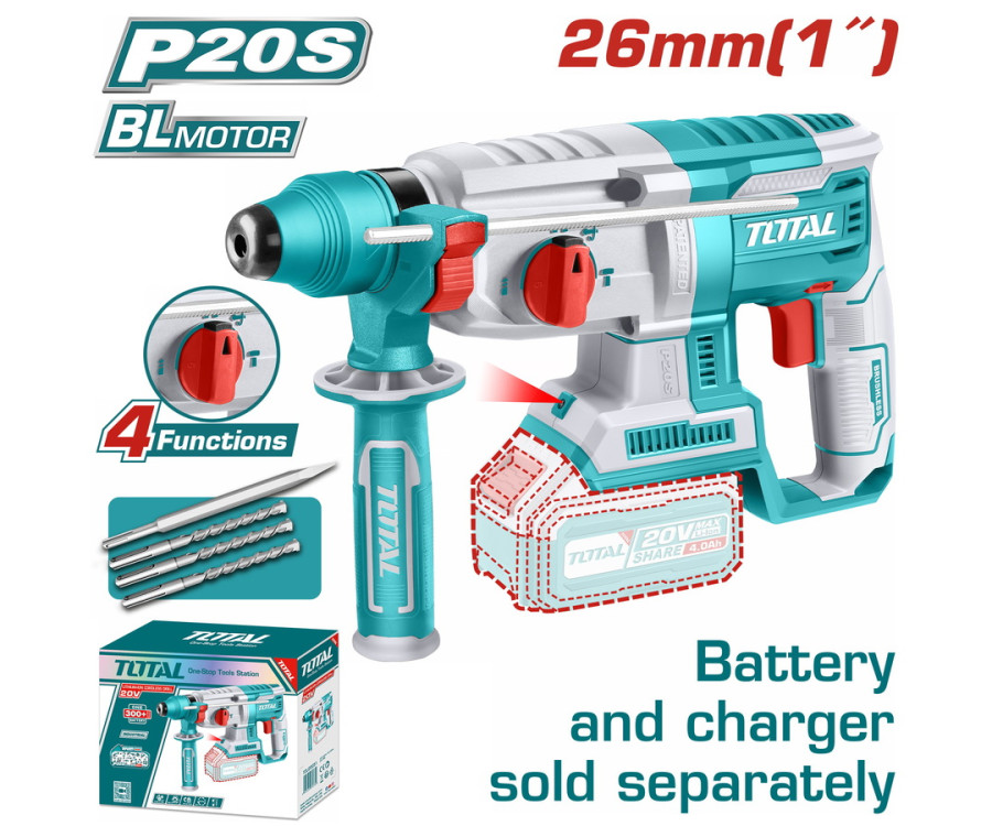 Πνευματικό Πιστολέτο Μπαταρίας 20V Brushless SDS Plus Total TRHLI20228 Χωρίς Μπαταρία & Φορτιστή