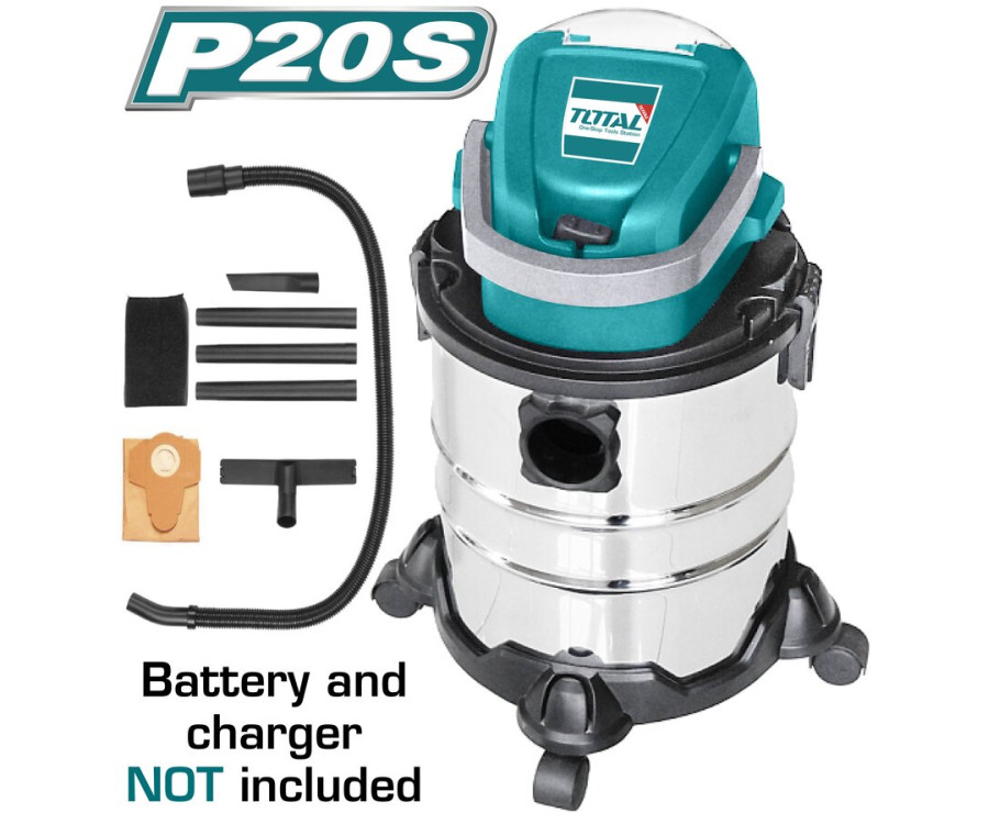 Σκούπα Μπαταρίας Λιθίου 20V Inox Κάδου 20L Total TVLI2005