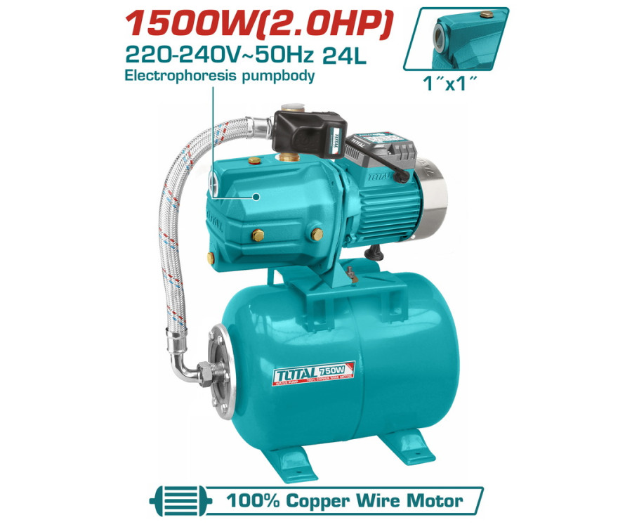 Πιεστικό Νερού 1.500W με Δοχείο 24L και Ανοξείδωτη Φτερωτή