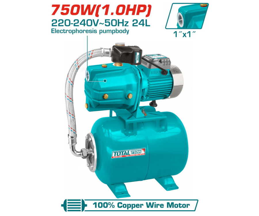 Πιεστικό Νερού 750W με Δοχείο 24L και Ορειχάλκινη Φτερωτή