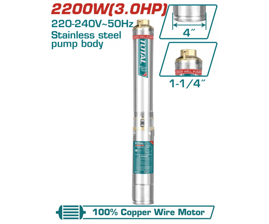 Υποβρύχια Αντλία Πηγαδιών Inox 4" 3HP Total TWP522001