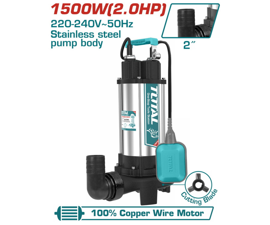 Υποβρύχια Αντλία Λυμάτων INOX με Κόπτη 1500W Total TWP7150026