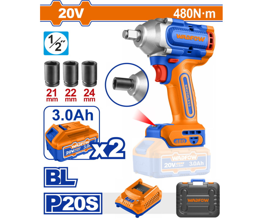 Μπουλονόκλειδο Μπαταρίας Wadfow WCD1B48 20V 480Nm Με 2 Μπαταρίες 3Ah & Βαλίτσα