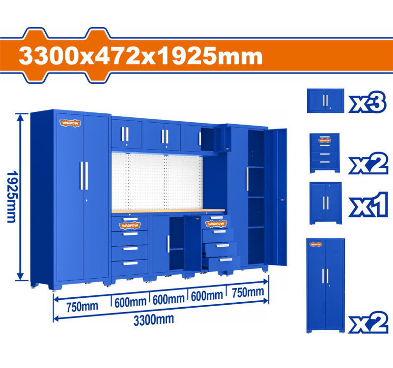 Σετ Αρθρωτές Ντουλάπες Συνεργείου 8 Τεμαχίων Wadfow WCS3A08