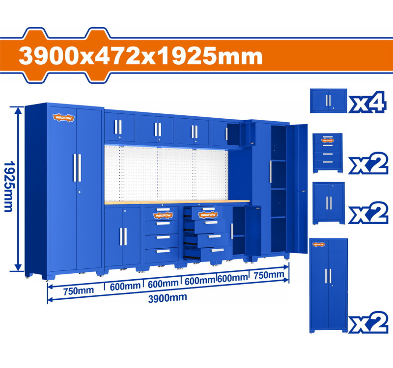 Σετ Αρθρωτές Ντουλάπες Συνεργείου 10 Τεμαχίων Wadfow WCS3A10