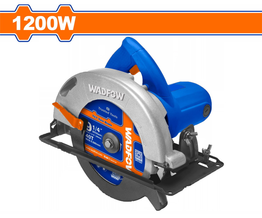 Δισκοπρίονο Χειρός Ξύλου 1200W Ρεύματος 185mm Wadfow WCW1512001