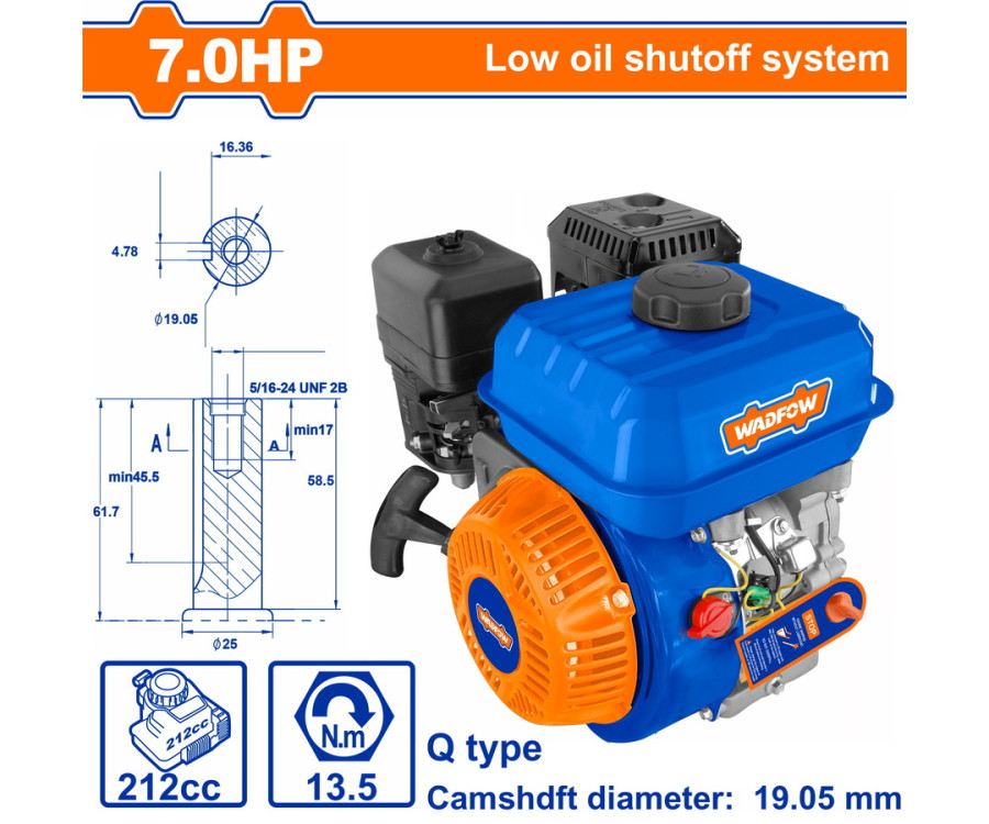 Κινητήρας Βενζίνης 212Cc / 7Hp Σφήνα Wadfow WGNAA170Q