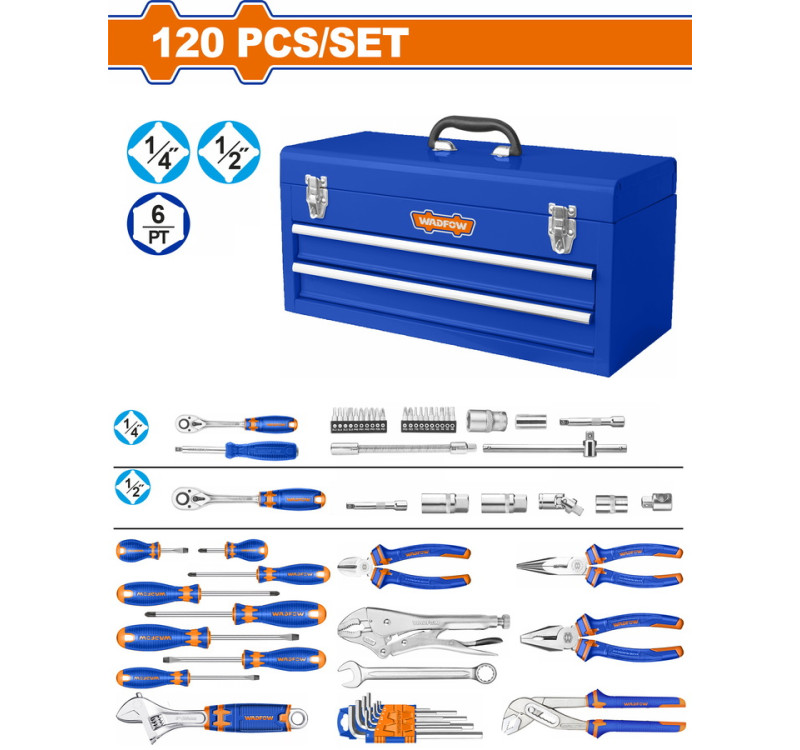 Εργαλειοθήκη Μεταλλική με 120 Τεμάχια Εργαλεία Wadfow WHS3120