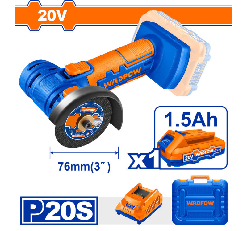 Γωνιακός Τροχός Mini  Μπαταρίας 20V 1.5Ah Wadfow WLAP571