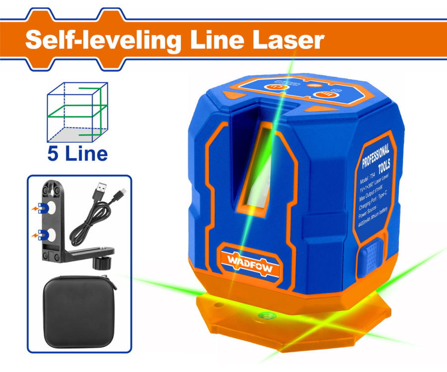 Αλφαδί Πράσινης Ακτίνας Laser  5 Γραμμών Αυτο-Οριζοντιούμενο 0-30m Wadfow WLE1M05