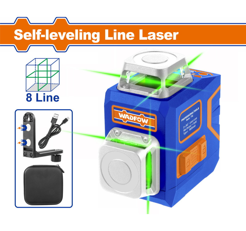 Αλφαδί Laser Πράσινης Ακτίνας 8 Γραμμών Αυτο-Οριζοντιούμενο 0-30m Wadfow WLE1M08