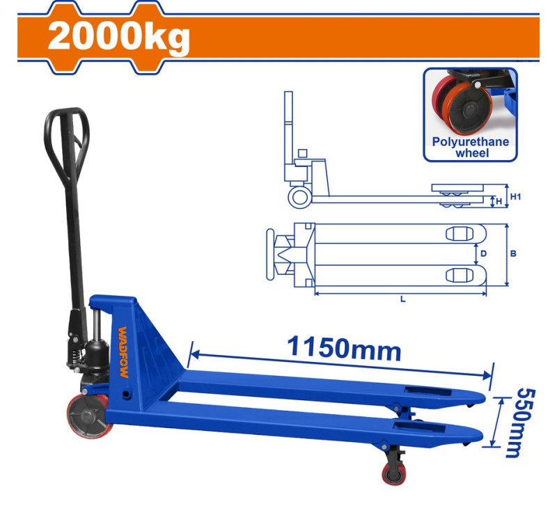 Παλετοφόρο Χειρός Wadfow WNH1R20 2.000Kg Με Πιρούνι 1150mm