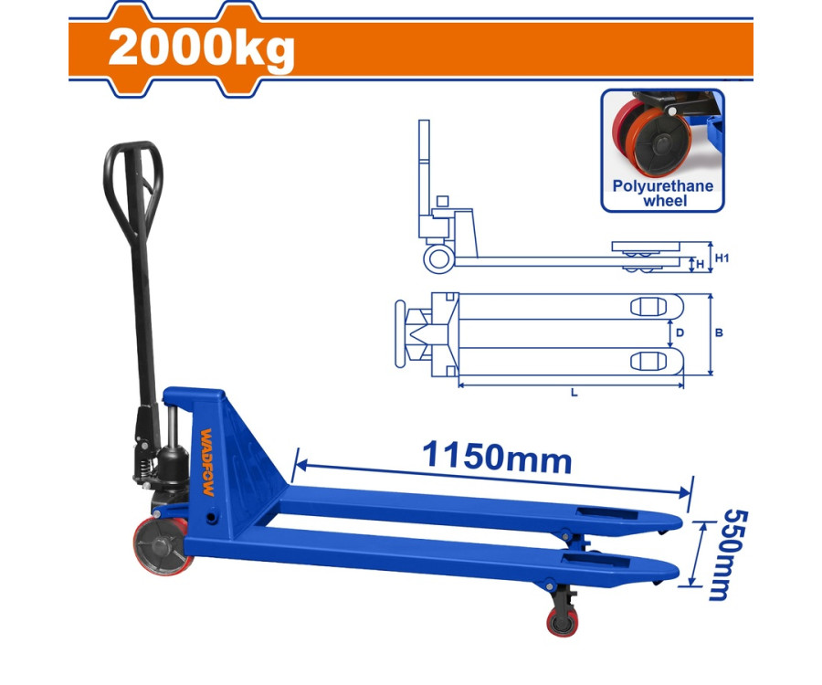 Παλετοφόρο Χειρός Wadfow WNH1R20 2.000Kg Με Πιρούνι 1150mm