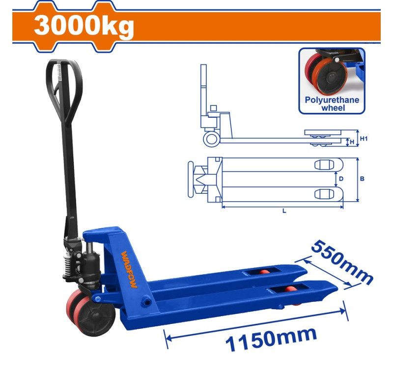 Παλετοφόρο Χειρός Wadfow WNH1R30 3.000Kg Με Πιρούνι 1150mm