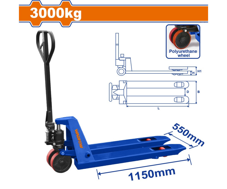 Παλετοφόρο Χειρός Wadfow WNH1R30 3.000Kg Με Πιρούνι 1150mm