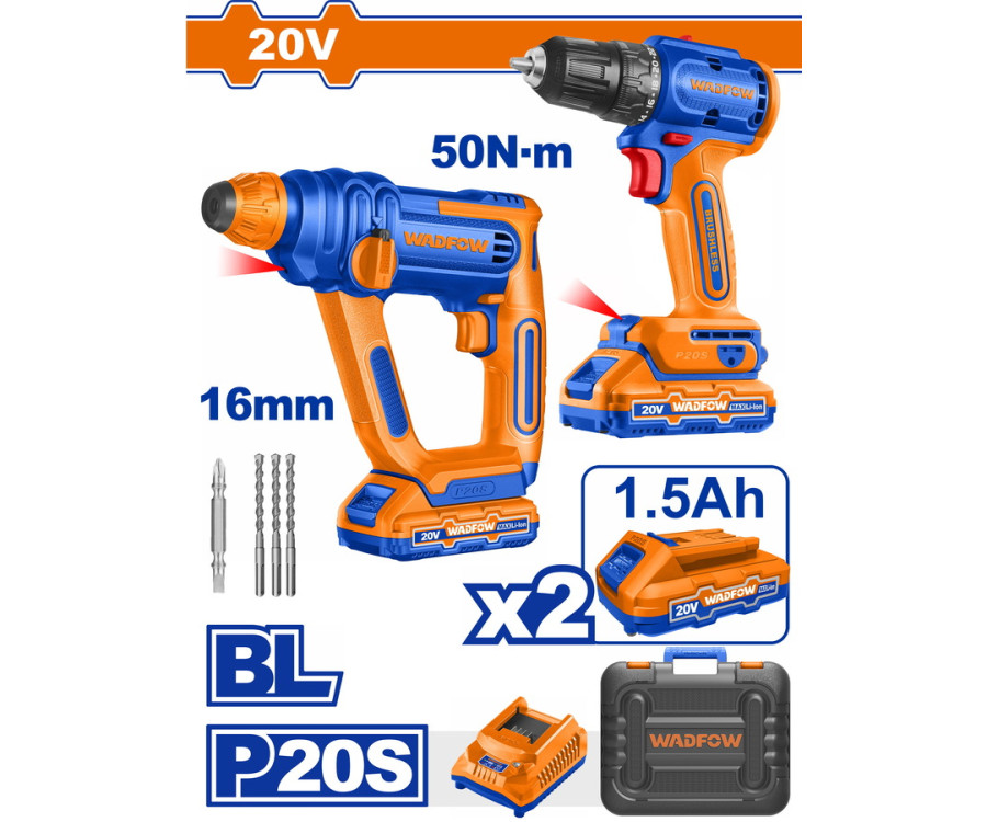 Σετ Δραπανοκατσάβιδο & Πνευματικό Πιστολέτο Μπαταρίας 20V / 1.5Ah Με 2 Μπαταρίες Wadfow Wos240681