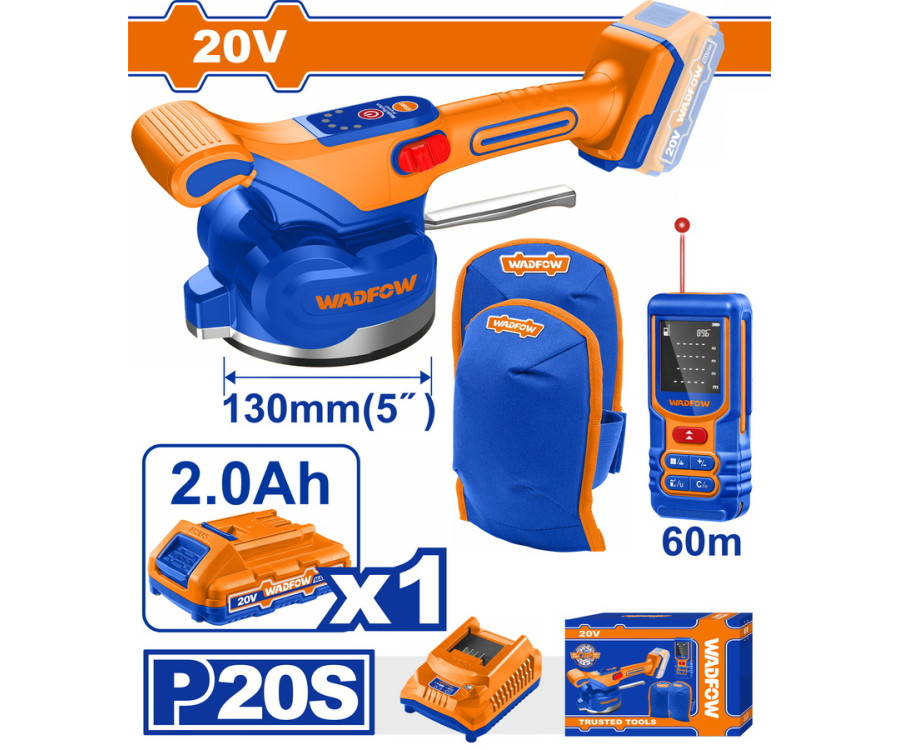 Σετ Δονητικό Πλακιδίων Μπαταρίας 20V / 2Ah Με Μετρητή Αποστάσεων & Επιγονατίδες Wadfow Wos241185