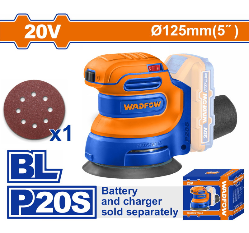 Έκκεντρο Τριβείο Μπαταρίας 20V Brushless 125mm Wadfow WRAP5030 (Χωρίς Μπαταρία & Φορτιστή)