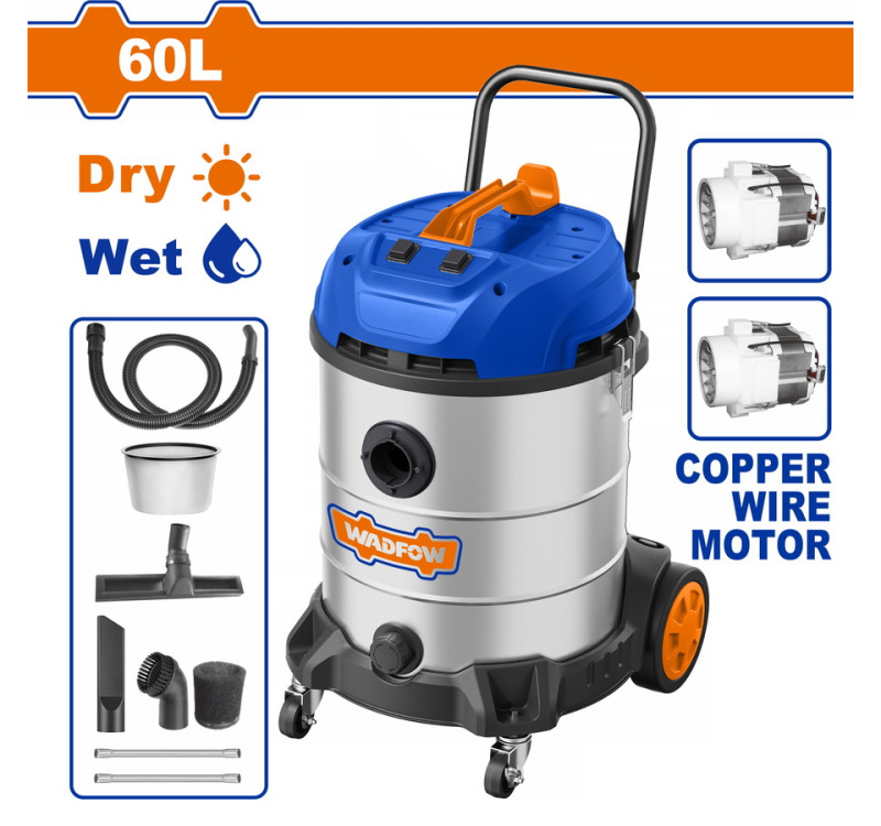 Σκούπα Ξηρής & Υγρής Αναρρόφησης 2x1.200W 60Lt Wadfow WVR5A60