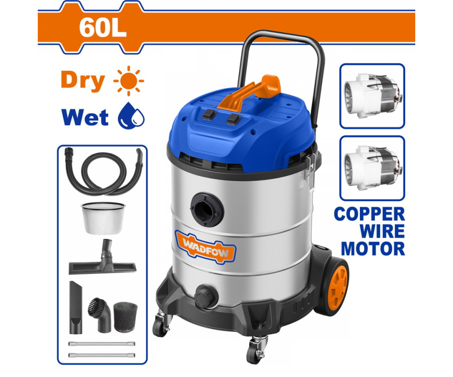 Σκούπα Ξηρής & Υγρής Αναρρόφησης 2x1.200W 60Lt Wadfow WVR5A60